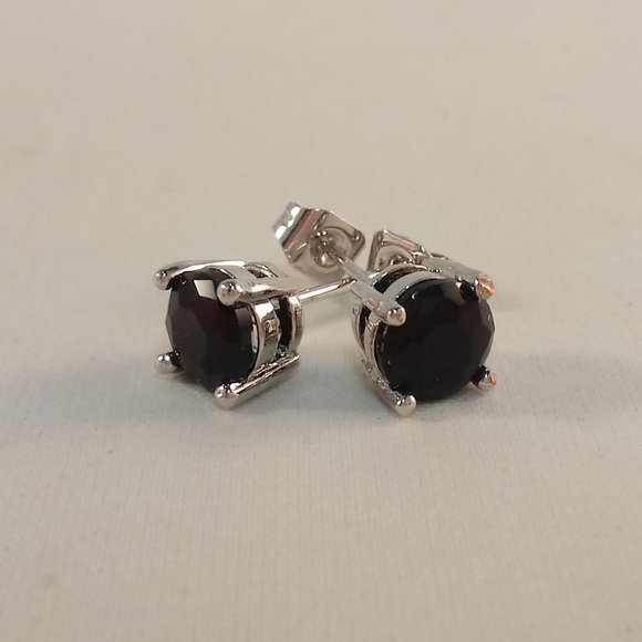Men's 925 Silver Black Onyx Diamond Zircon Stud Earrings 6mm or .84ctw ea. Gift - Picture 1 of 6
